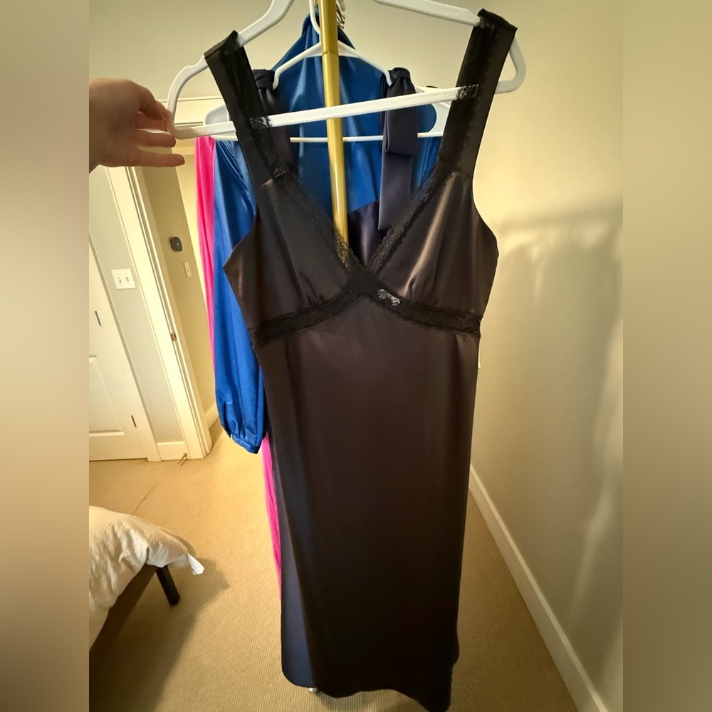 Gianni Bini Black Satin Slip with Lace Trim
